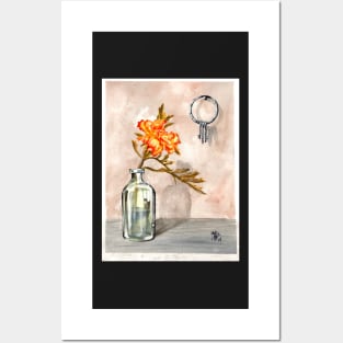 marigold in antique jar with old keys, 1 of 2 Posters and Art